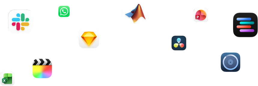 Verschiedene App Symbole sind angeordnet um den Text: Lass deine Pro Apps abheben