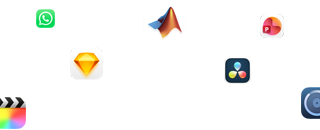 Verschiedene App Symbole sind angeordnet um den Text: Lass deine Pro Apps abheben