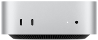 Mac mini, Vorderansicht, Gehäuse in Silber, zwei USB‑C Anschlüsse, Ein‑/Ausschalter, Statusanzeige, Lüftungsgitter unten
