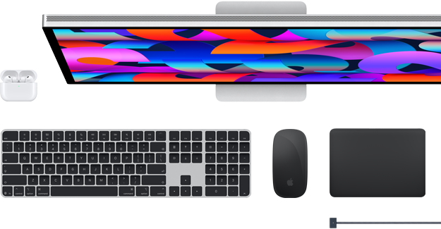 AirPods, Studio Display, Magic Keyboard, Magic Mouse, Magic Trackpad, MagSafe Ladekabel