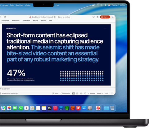 Eine PowerPoint Präsentation auf dem MacBook Pro zeigt die Kompatibilität mit Business Apps