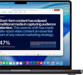 Eine PowerPoint Präsentation auf dem MacBook Pro zeigt die Kompatibilität mit Business Apps