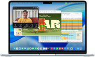 Eine Keynote Präsentation, eine Microsoft Excel Tabelle und ein Zoom Anruf sind gleichzeitig auf einem 13 Zoll MacBook Air geöffnet