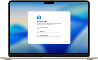 Einmalige Anmeldung auf dem MacBook, die eine einfache Verwaltung für die Sicherheit im gesamten Unternehmen verdeutlicht