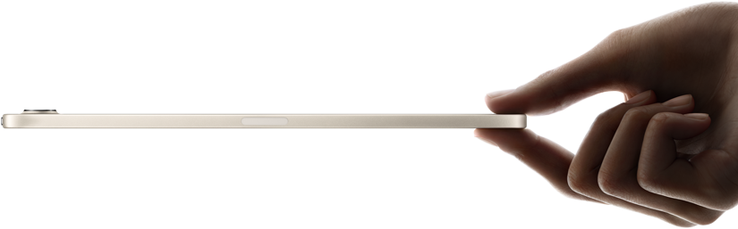 iPad mini, in einer Hand gehalten, Seitenansicht, dünnes und leichtes Design