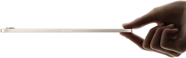 iPad mini, in einer Hand gehalten, Seitenansicht, dünnes und leichtes Design